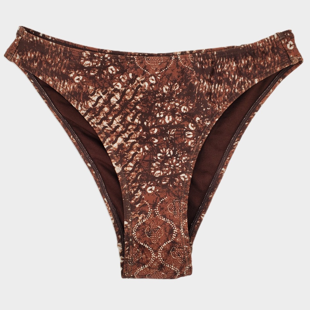 No Boundaries Cheeky High Leg Bikini Swim Bottom XXS Brown Lined Stretch Tribal